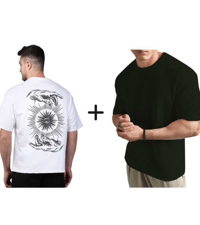Combo ( Divine Vision + Black Polyester Blend Oversized Fit Men’s T-Shirt )