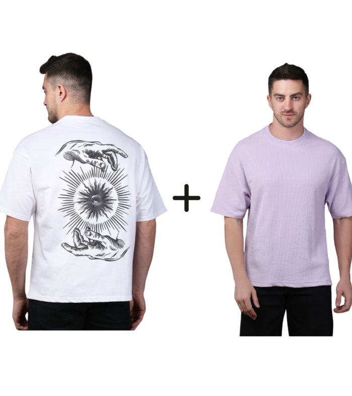 Combo ( Divine Vision + Lavender Polyester Blend Oversized Fit Men’s T-Shirt )