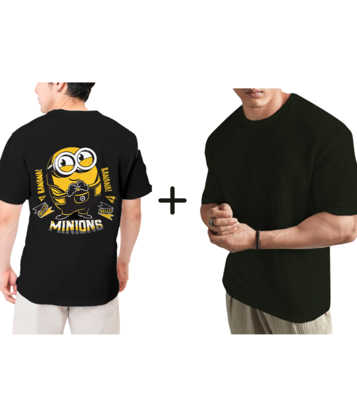 Combo ( Minions + Black Polyester Blend Oversized Fit Men’s T-Shirt )