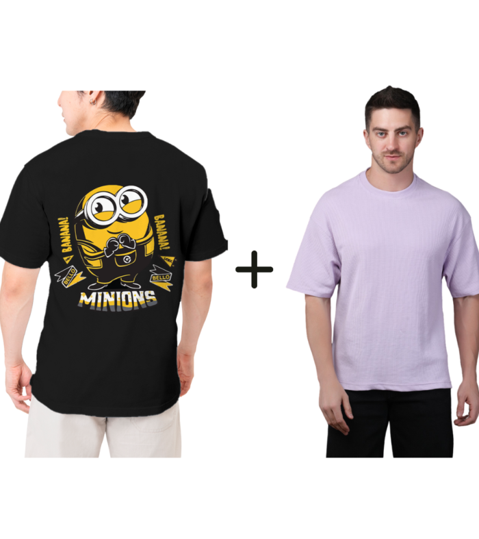 Combo ( Minions + Lavender Polyester Blend Oversized Fit Men’s T-Shirt )